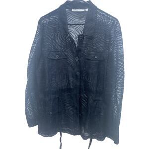 Bamboo Traders Women’s Black Sheer Button Up Top Pockets Long Sleeve Size Large